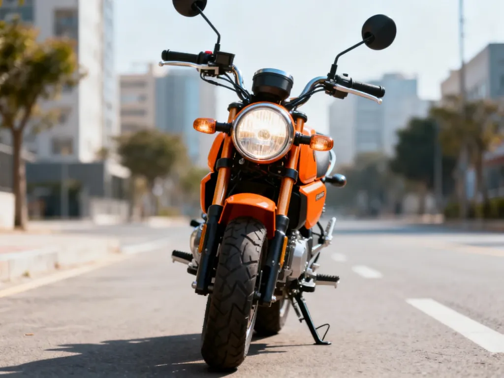 KTM Duke 125 w miejskiej scenerii, nowoczesny przód motocykla podkreślający styl i charakter maszyny