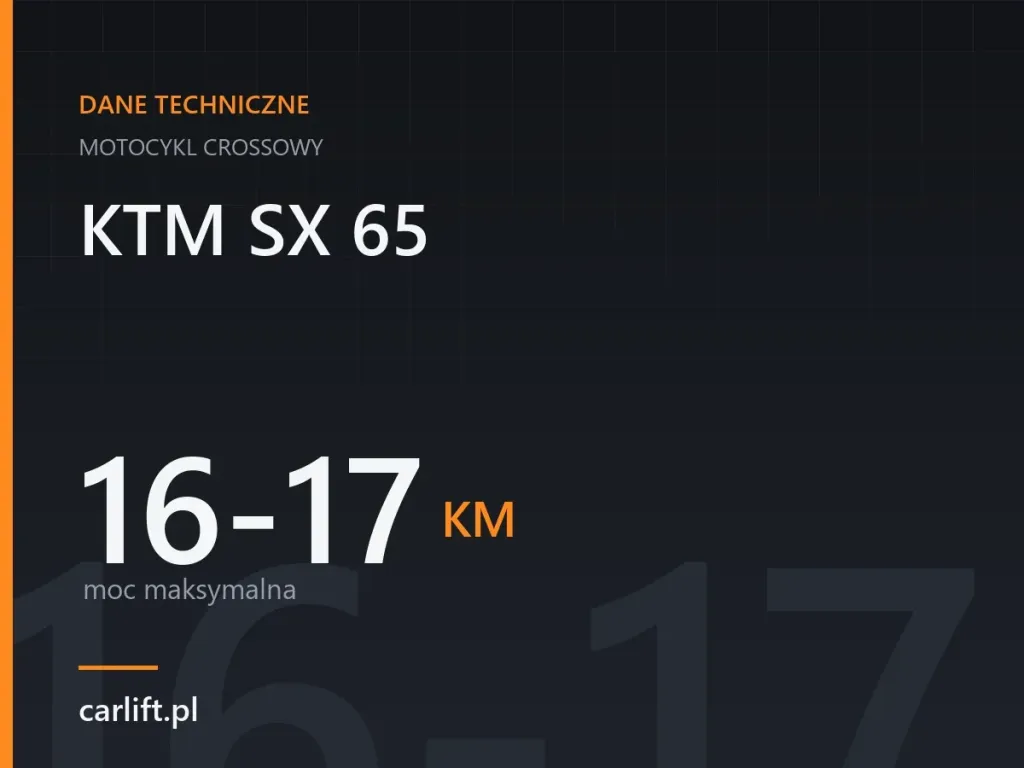 Karta danych technicznych carlift.pl: KTM SX 65, 16-17 KM – moc maksymalna