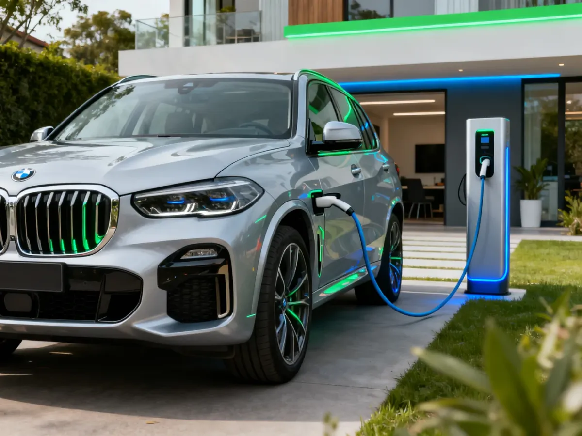 BMW X5 plug-in hybrid podczas ładowania przy stacji AC