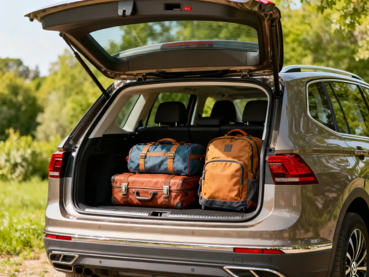 Volkswagen Tiguan z otwartym bagażnikiem i przestrzenią na bagaże