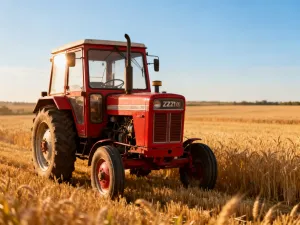 Mechanik obraca przednie koło auta w warsztacie, pokazując tarczę hamulcową i zawieszenie podczas diagnozy stuków przy skręcie