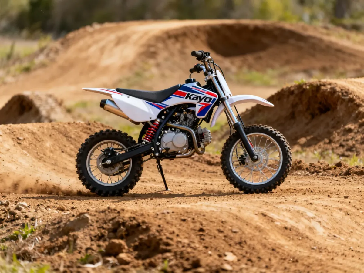 Pit bike Kayo 140 TT na terenowym torze motocrossowym