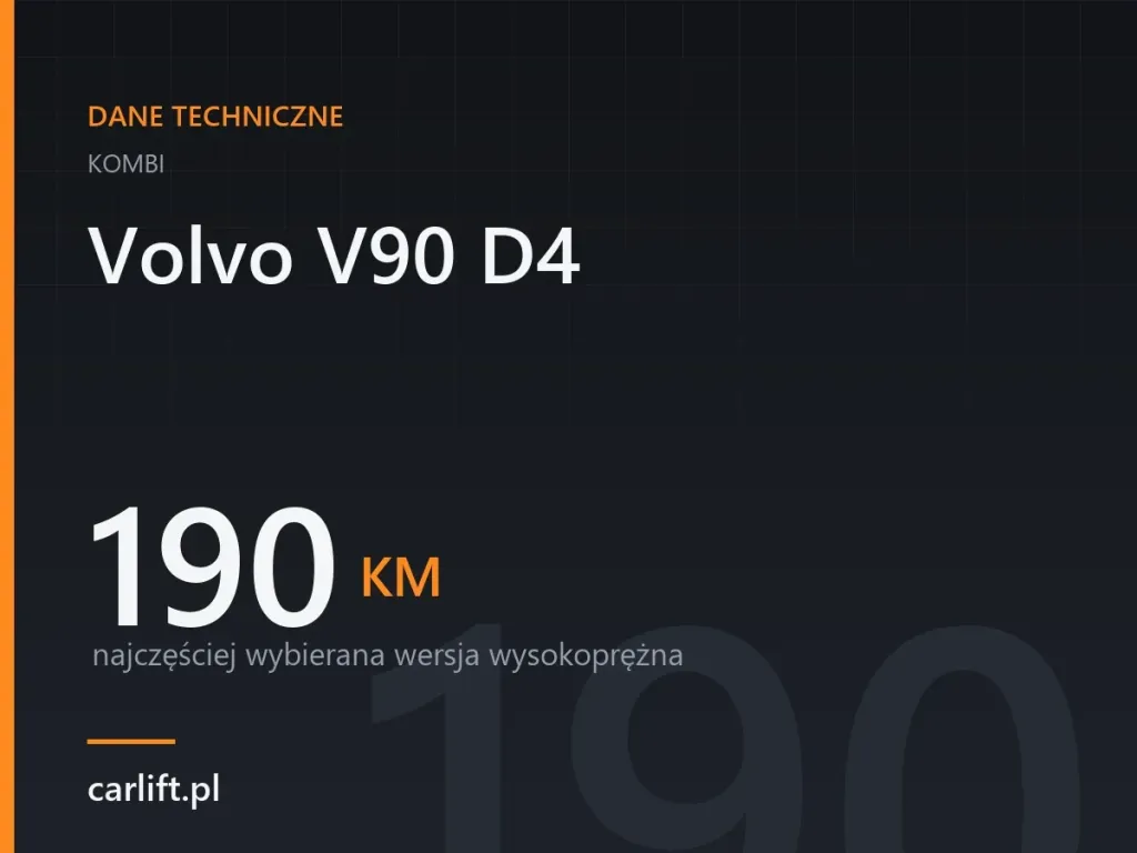 Karta danych technicznych carlift.pl: Volvo V90 D4, 190 KM – najczęściej wybierana wersja wysokoprężna