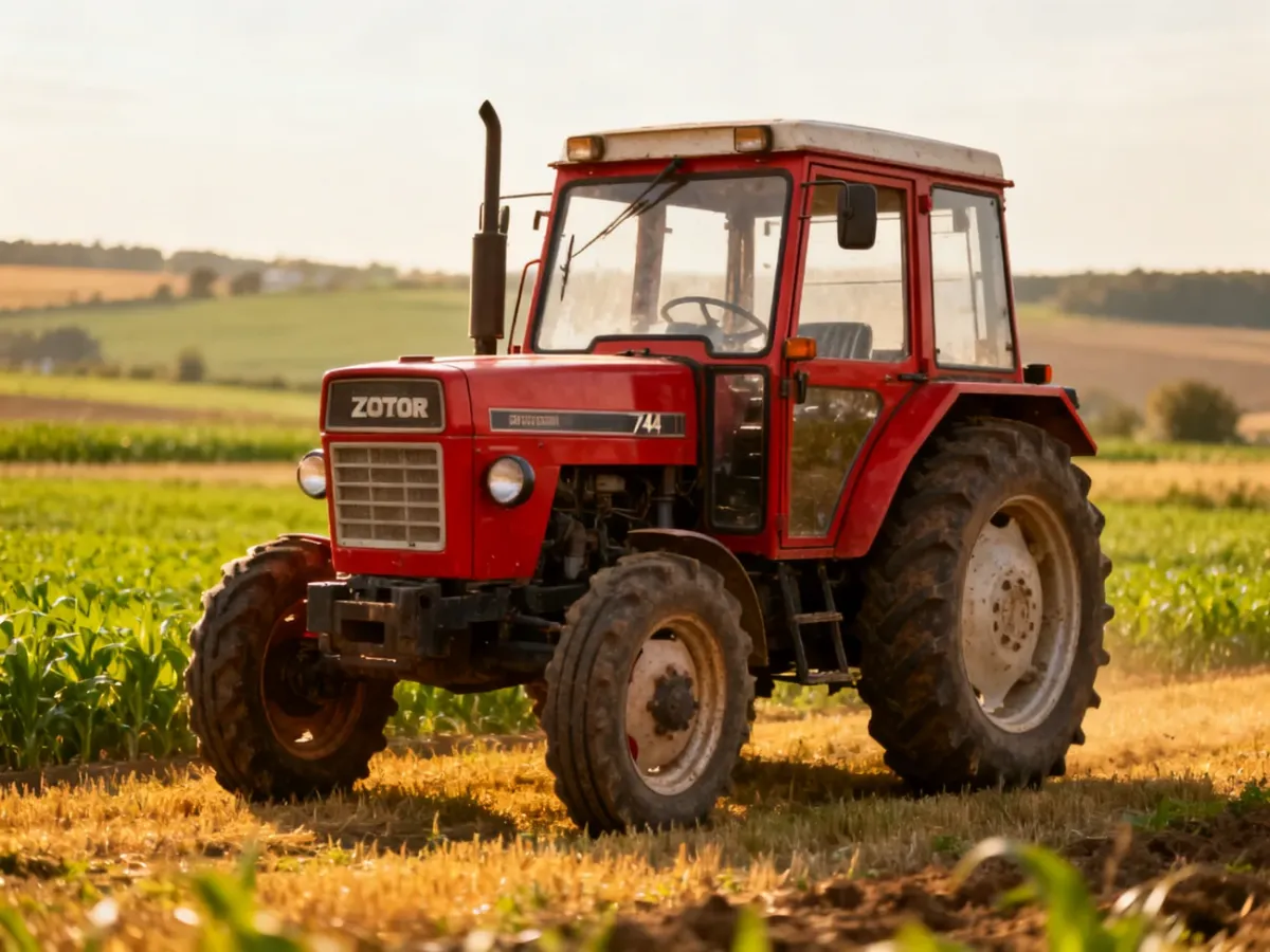 Czerwony ciągnik Zetor 7245 pracujący na polu