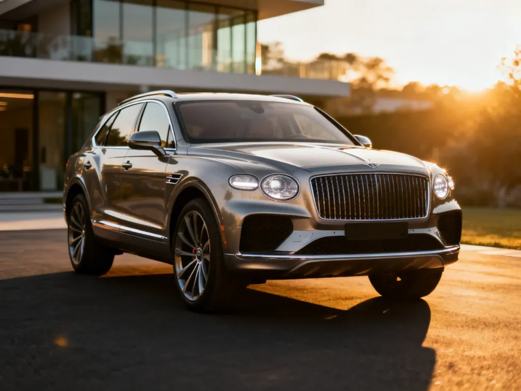 Nowoczesny SUV Audi Q3 zaparkowany na podjeździe w świetle zachodzącego słońca, prezentujący dynamiczną stylistykę nadwozia.
