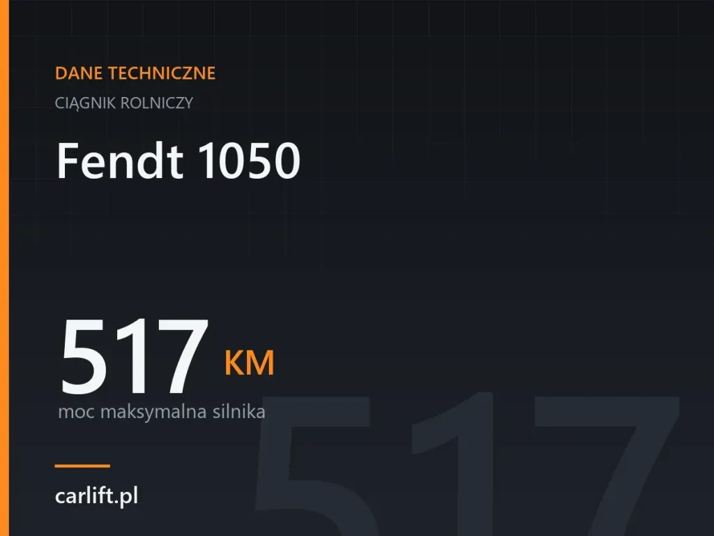 Karta danych technicznych carlift.pl: Fendt 1050, 517 KM – moc maksymalna silnika