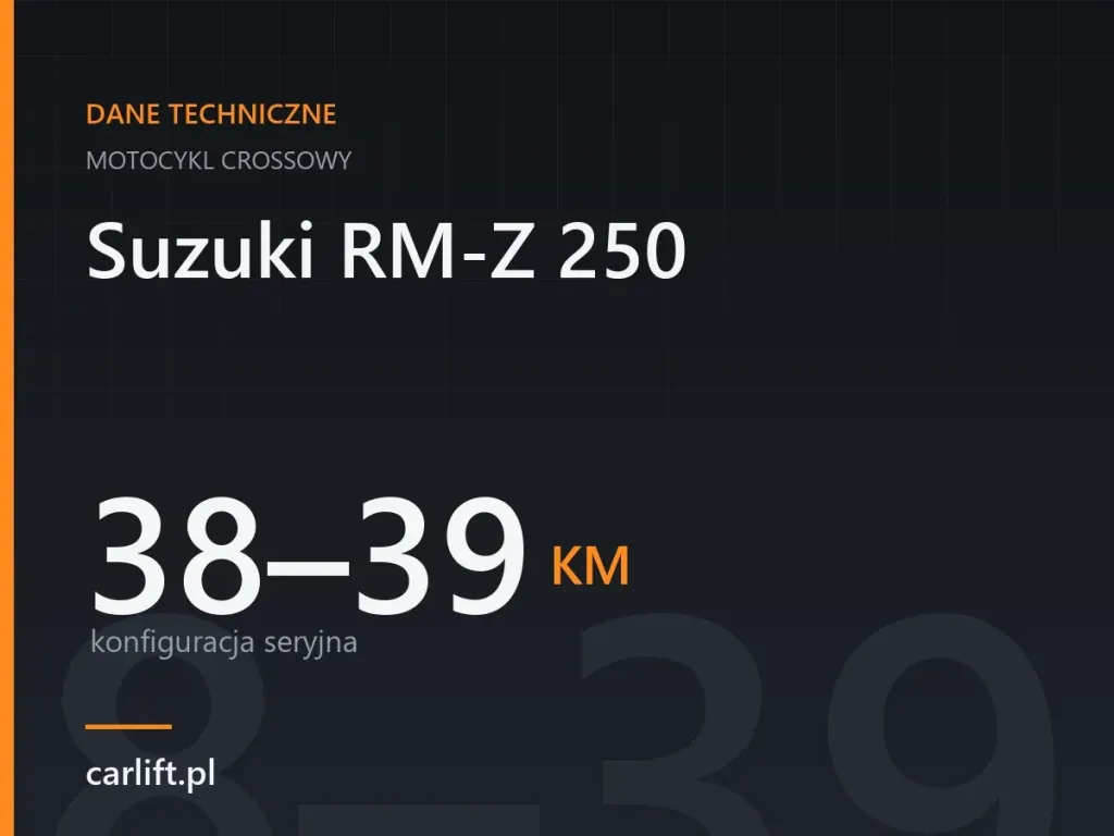Karta danych technicznych carlift.pl: Suzuki RM-Z 250, 38–39 KM – konfiguracja seryjna
