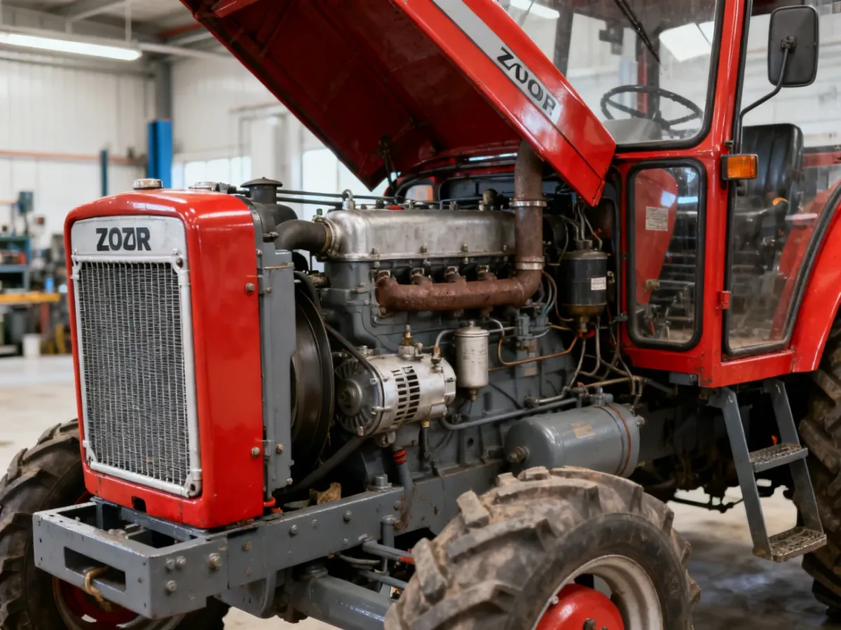 Otwarty silnik wysokoprężny ciągnika Zetor 7211 w warsztacie