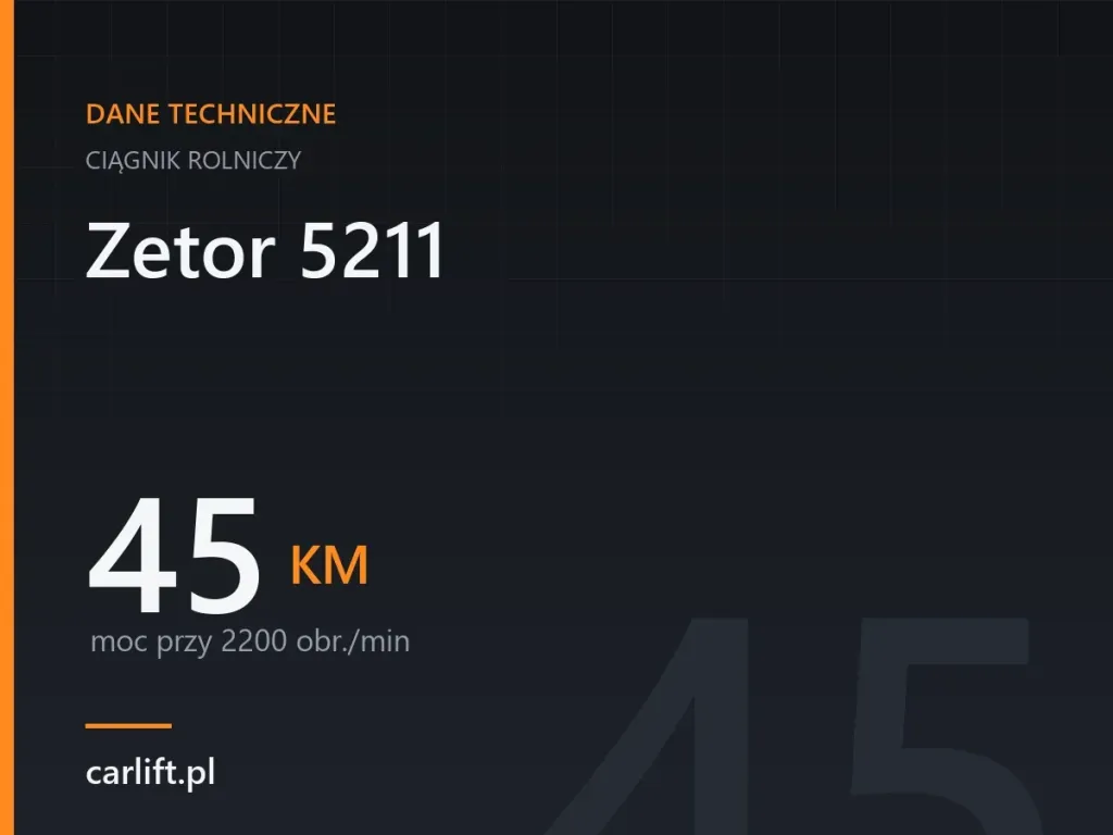 Karta danych technicznych carlift.pl: Zetor 5211, 45 KM – moc przy 2200 obr./min