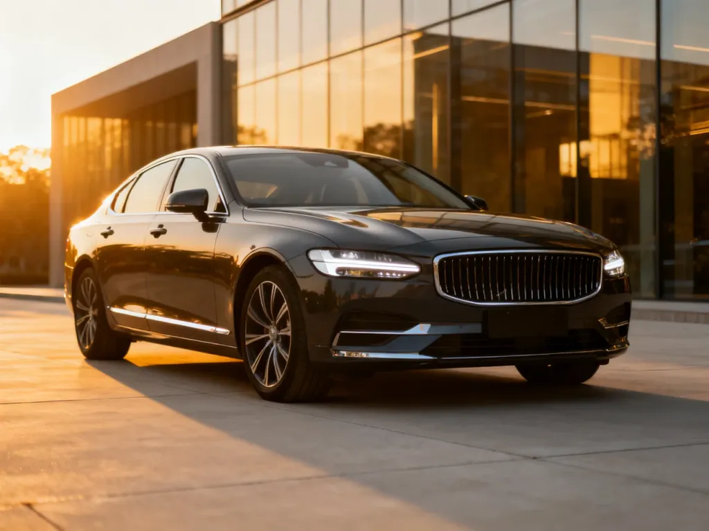 Nowoczesny sedan Peugeot 508 zaparkowany na podjeździe w świetle zachodzącego słońca, podkreślającym jego dynamiczną linię.