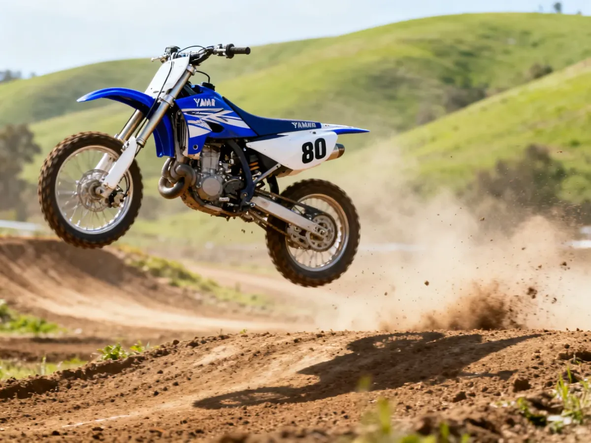 Yamaha YZ 85 podczas skoku na torze motocrossowym