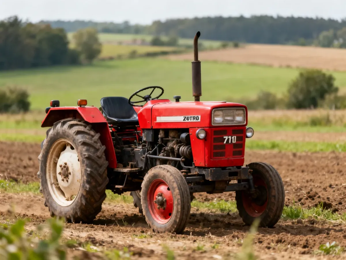 Czerwony ciągnik Zetor 7211 stojący na polu