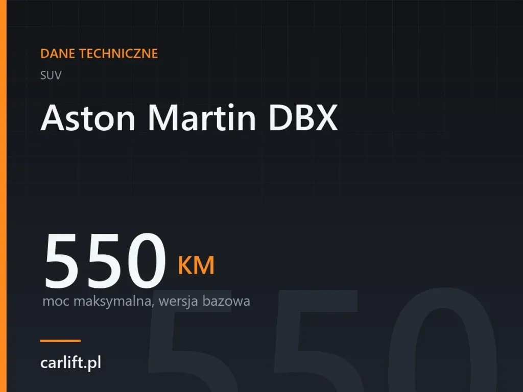 Karta danych technicznych carlift.pl: Aston Martin DBX, 550 KM – moc maksymalna, wersja bazowa
