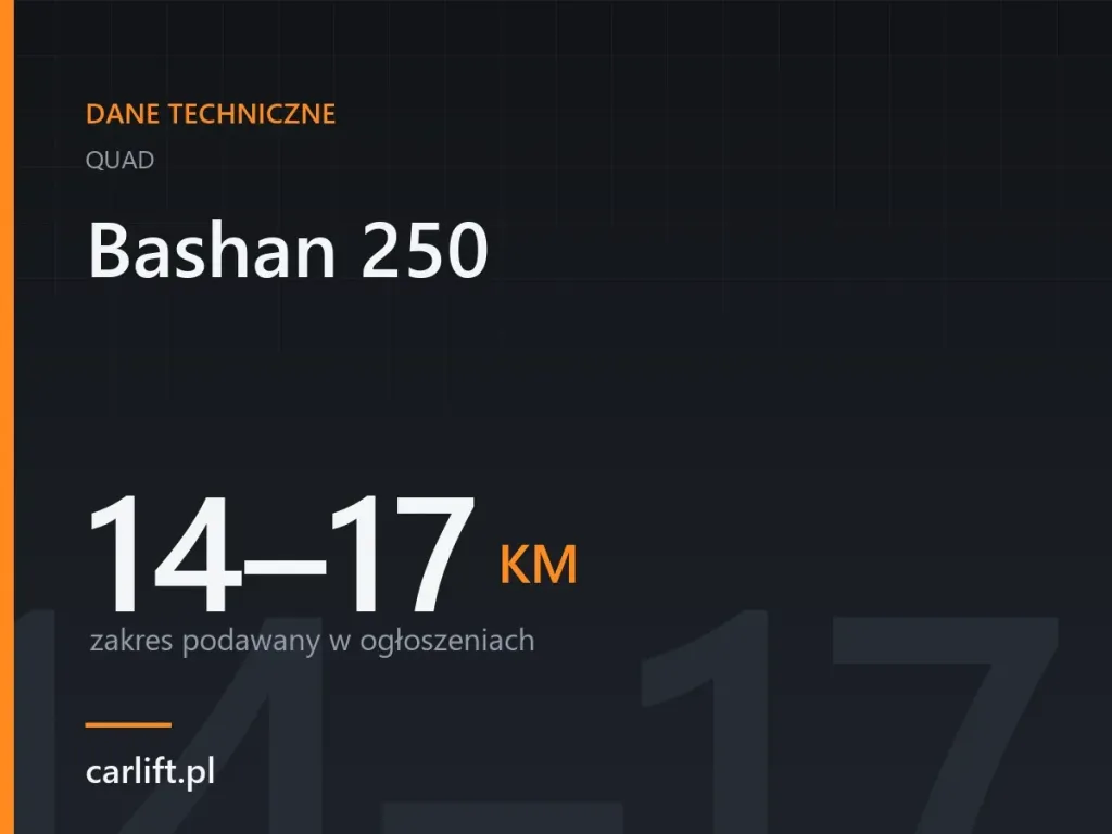 Karta danych technicznych carlift.pl: Bashan 250, 14–17 KM – zakres podawany w ogłoszeniach