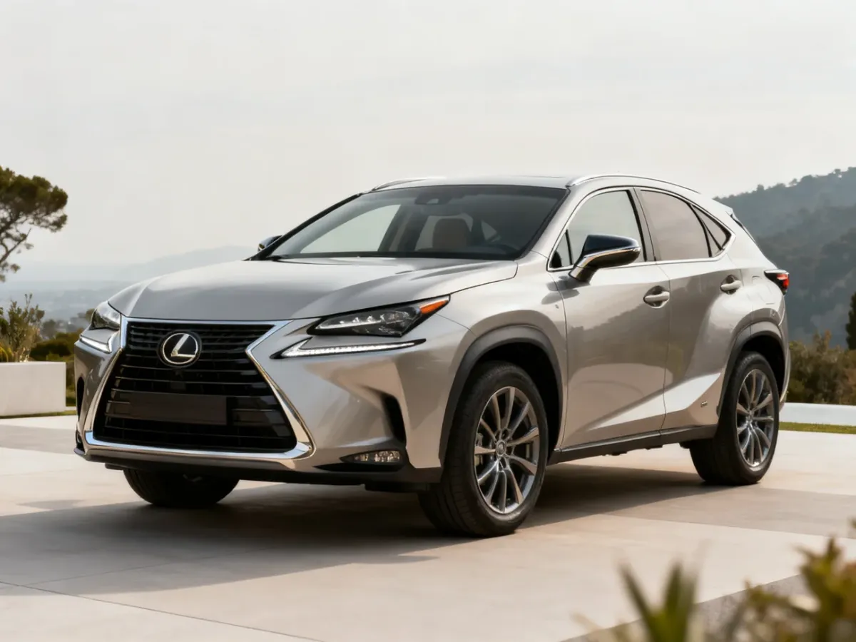 Lexus NX w ujęciu z przodu na tle nowoczesnego krajobrazu