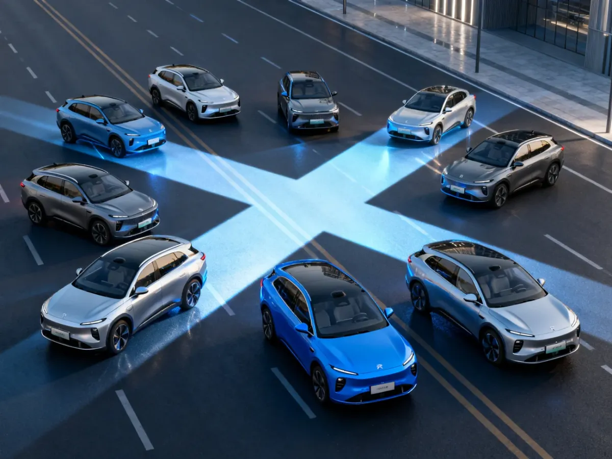 Nowoczesne SUV-y i samochody elektryczne w futurystycznej scenerii