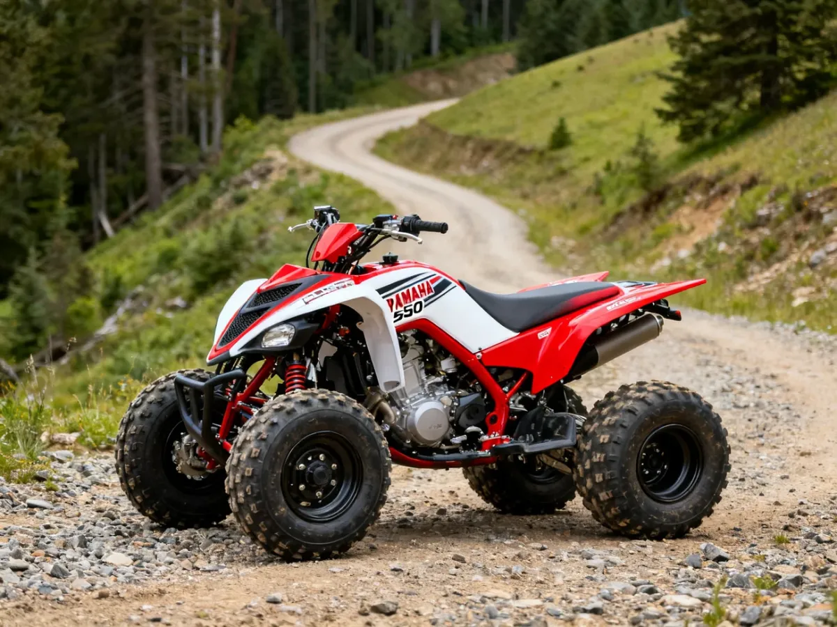 Yamaha Raptor 350 quad na leśnej, szutrowej drodze