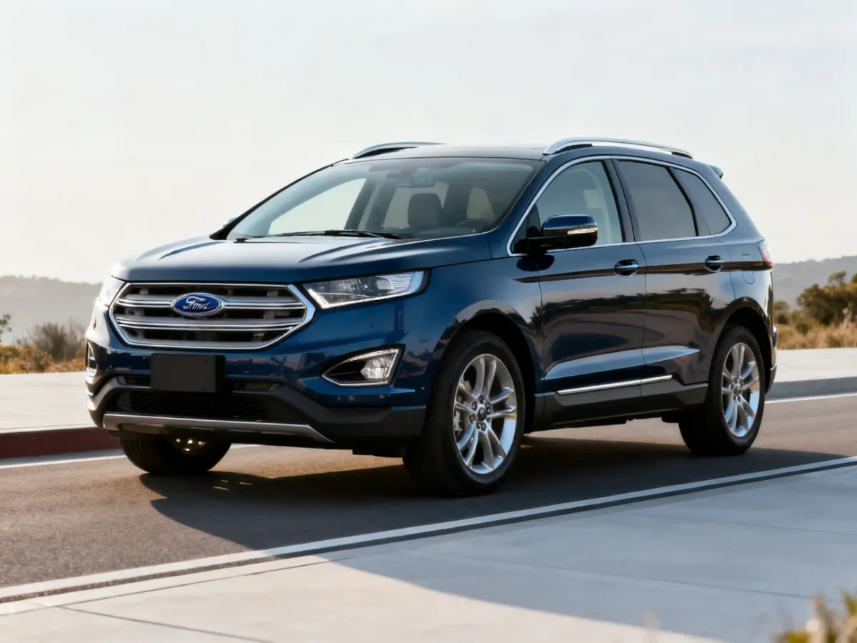 Ford Edge II SUV w ujęciu z przodu na tle drogi i zieleni
